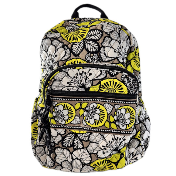 Vera Bradley Backpack Floral Design School Pockets Travel Yellow Neon Weekender - Picture 2 of 16